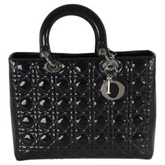 Christian Dior Navy Patent Cannage Large Lady Dior