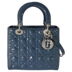 Christian Dior Marineblau Patent Cannage Medium Lady Dior