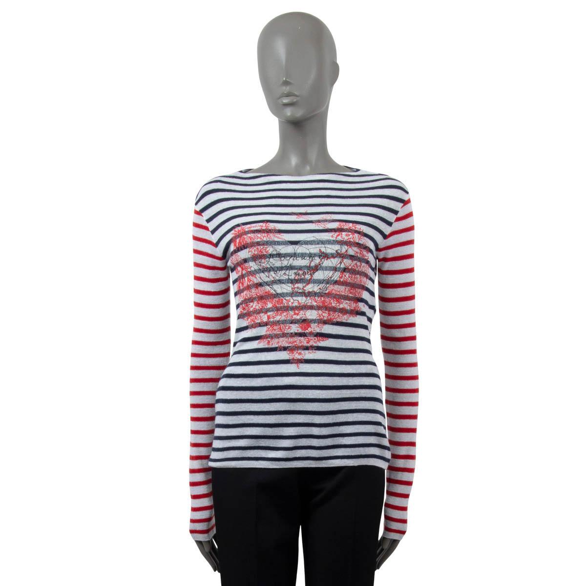 Women's CHRISTIAN DIOR navy red white linen 2021 DIORAMOUR STRIPED Sweater 38 S For Sale