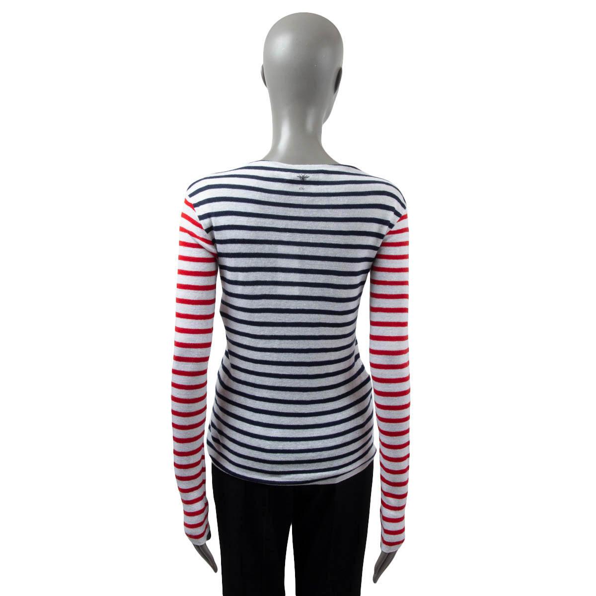 CHRISTIAN DIOR navy red white linen 2021 DIORAMOUR STRIPED Sweater 38 S For Sale 2