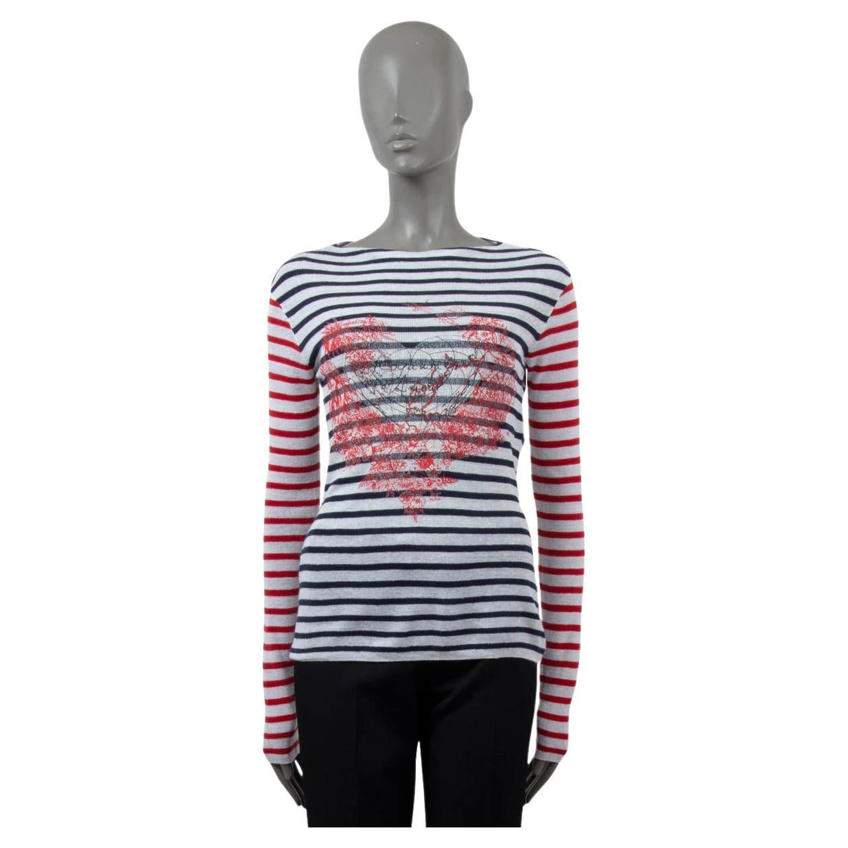 CHRISTIAN DIOR navy red white linen 2021 DIORAMOUR STRIPED Sweater 38 S For Sale