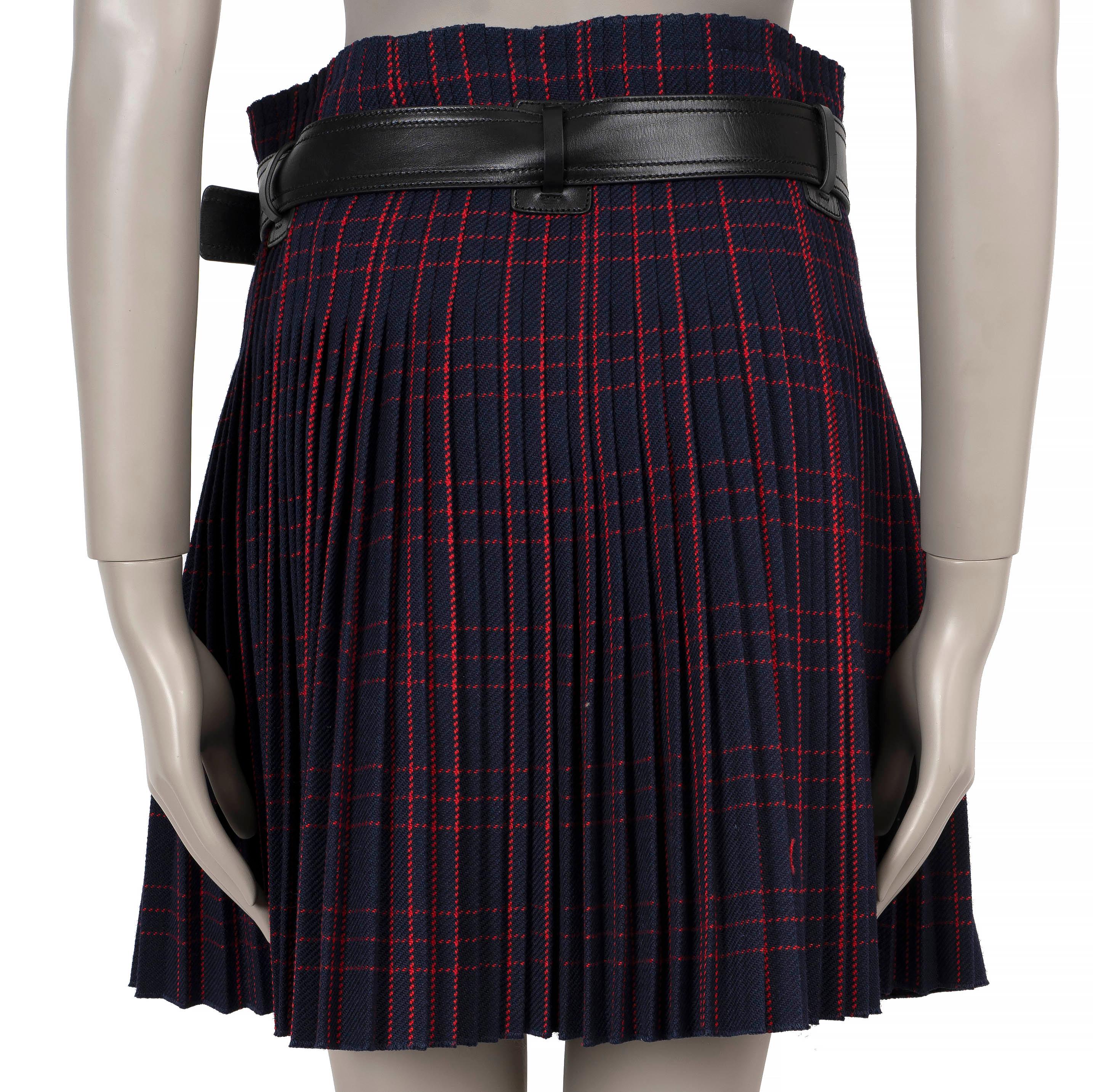 Black CHRISTIAN DIOR navy & red wool 2018 BELTED PLAID Skirt 40 M For Sale