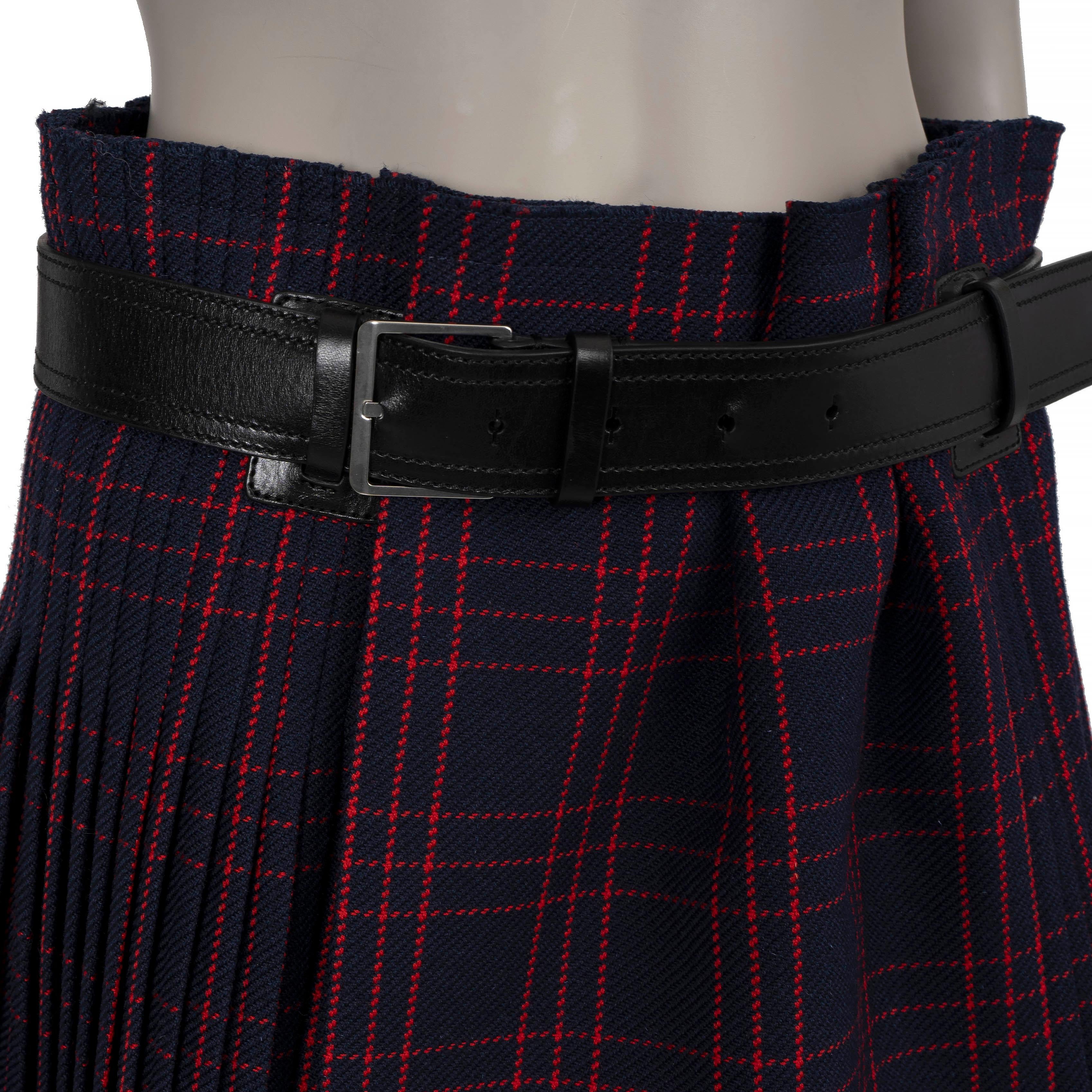 CHRISTIAN DIOR navy & red wool 2018 BELTED PLAID Skirt 40 M For Sale 1