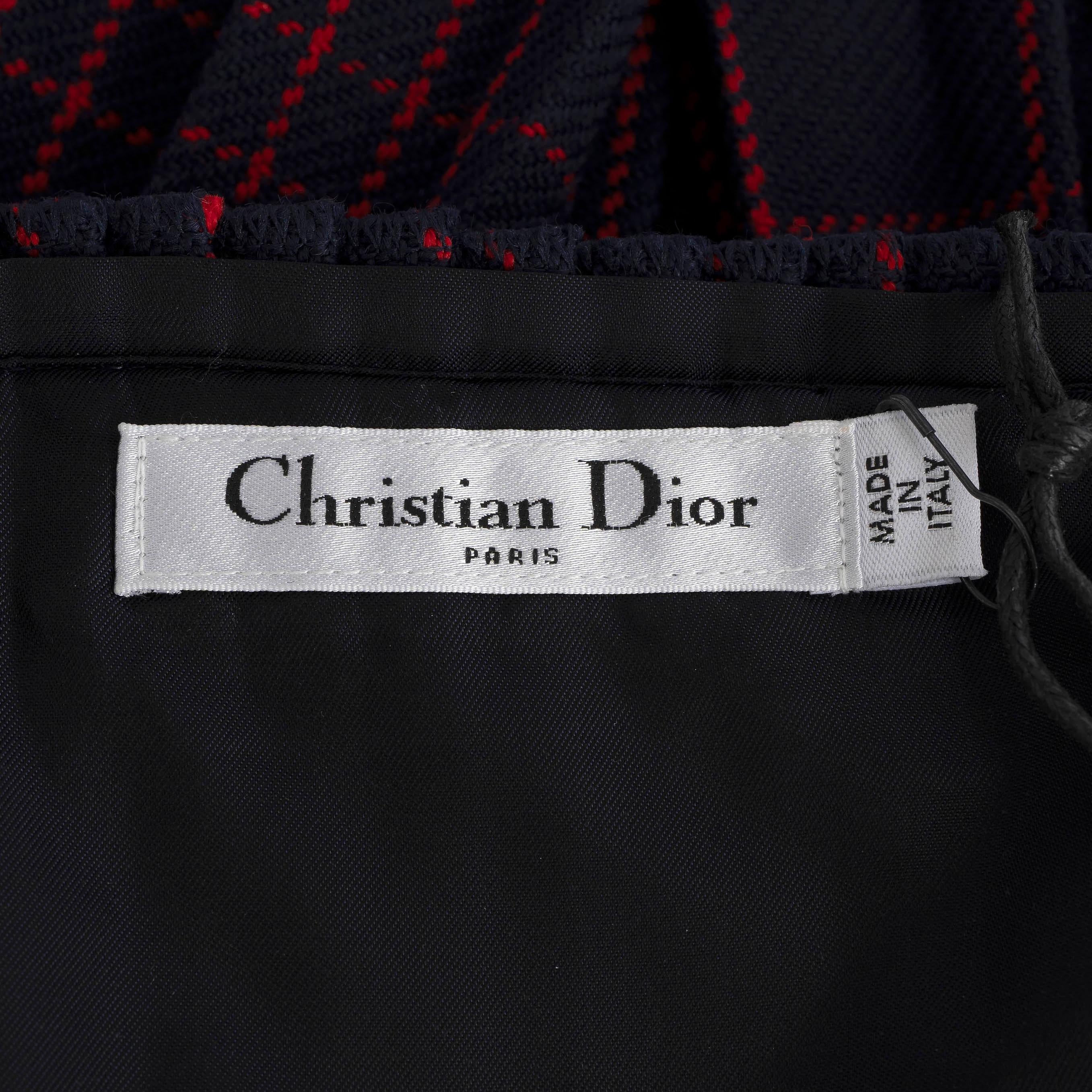 CHRISTIAN DIOR navy & red wool 2018 BELTED PLAID Skirt 40 M For Sale 3