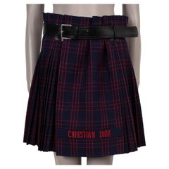 CHRISTIAN DIOR Gonna in lana blu e rossa 2018 con cintura in PLAID 40 M.