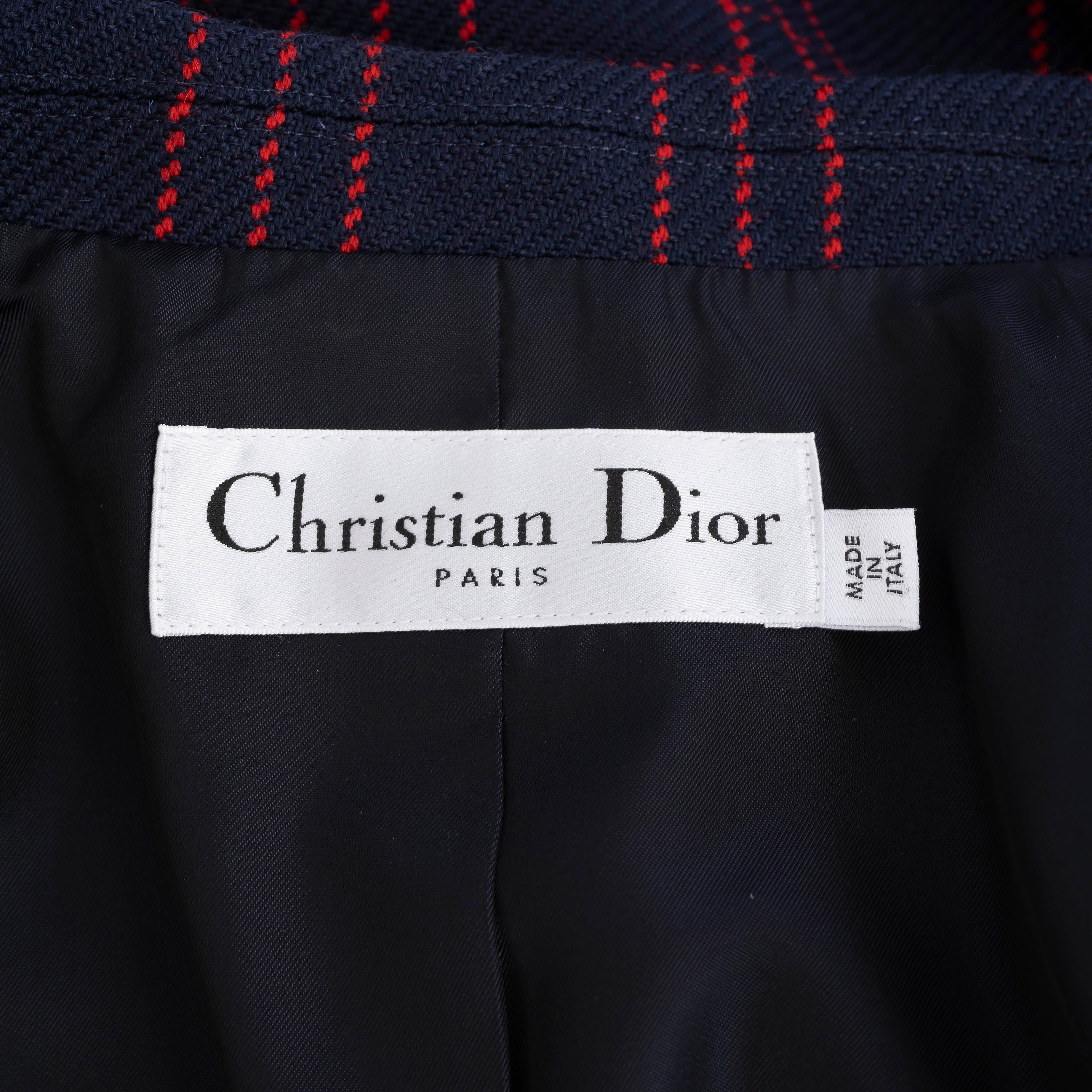 CHRISTIAN DIOR navy & red wool 2018 PLAID Blazer Jacket 40 M For Sale 2