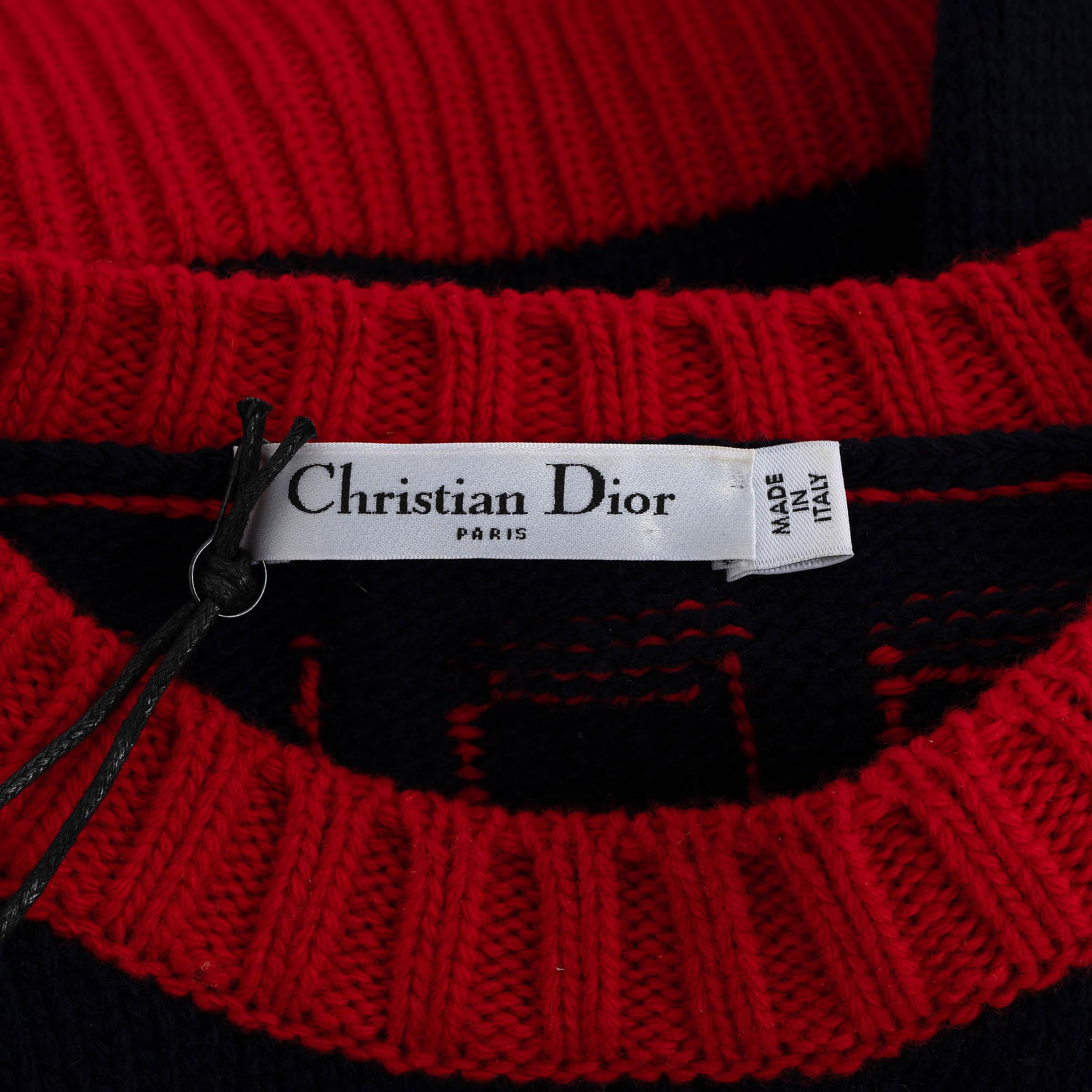 CHRISTIAN DIOR azul marino y rojo lana y cachemira 2018 J'ADIOR 8 Jersey 36 XS en venta 2