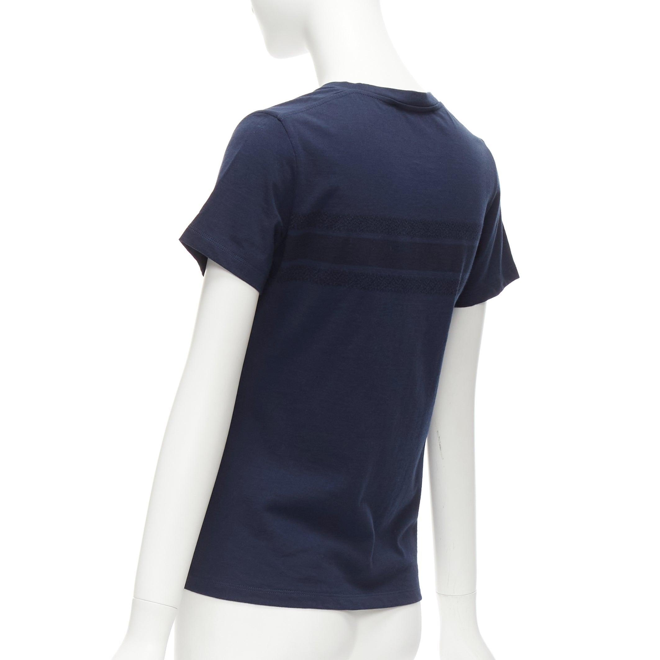CHRISTIAN DIOR navy textured logo stripe front crew neck short sleeve tshirt XS For Sale 2