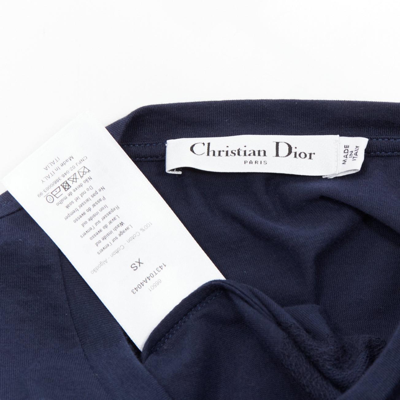 CHRISTIAN DIOR navy textured logo stripe front crew neck short sleeve tshirt XS For Sale 4