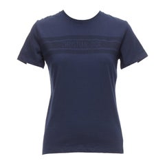 CHRISTIAN DIOR navy textured logo stripe front crew neck short sleeve tshirt XS