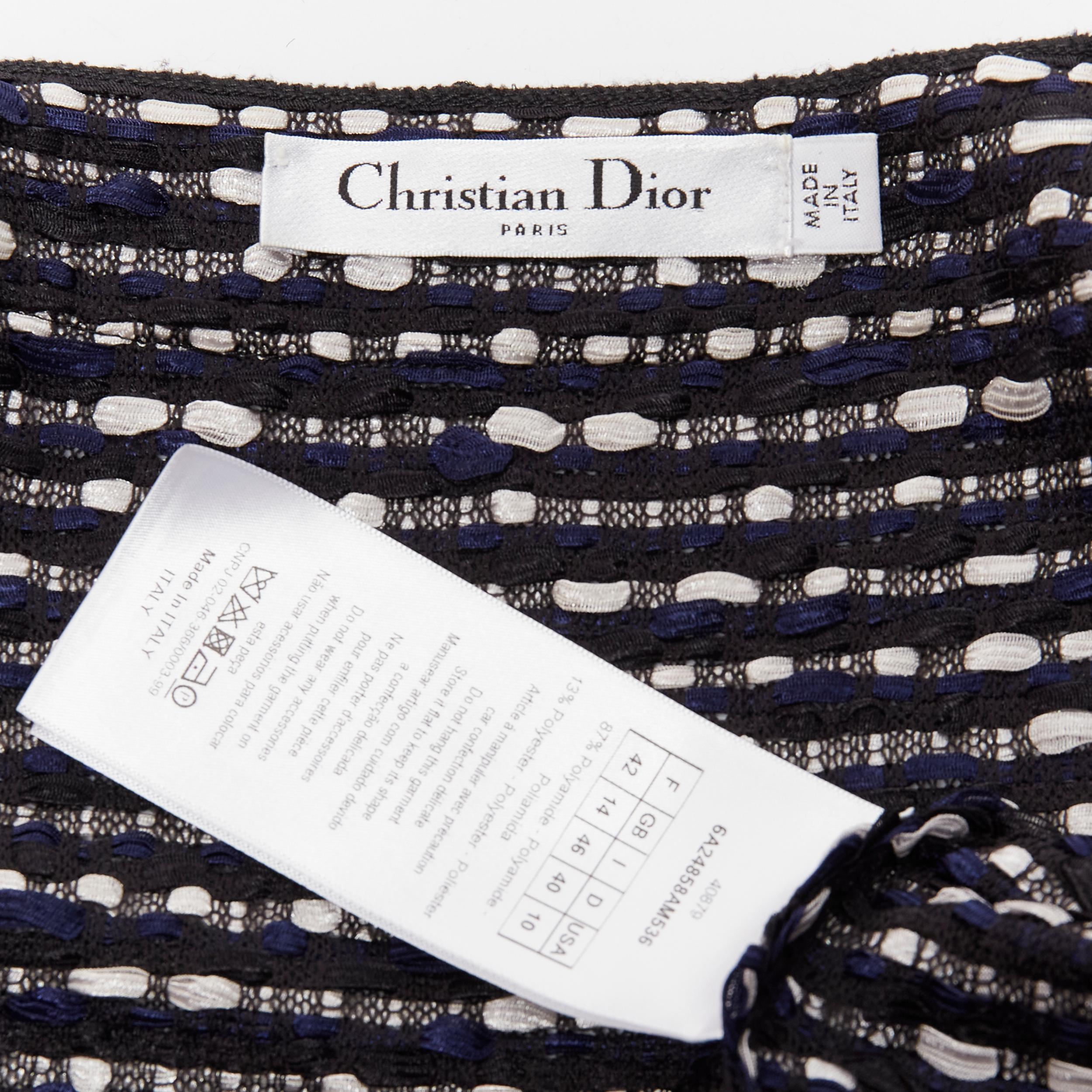 CHRISTIAN DIOR navy white light weave CD logo button long coat FR42 XL For Sale 5