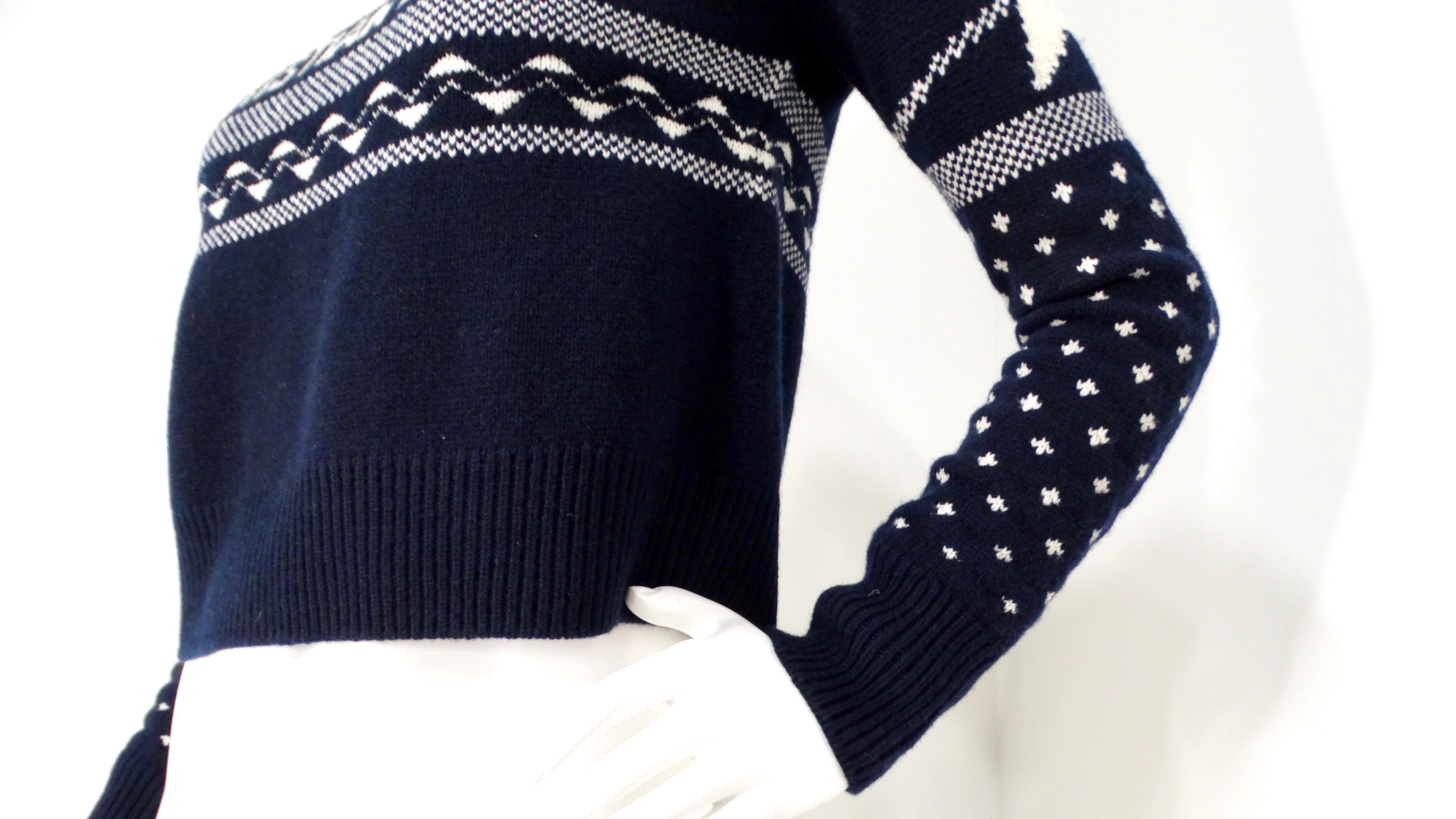 Christian Dior Navy & White Wool Cashmere Blend Knit Pullover Sweater In Good Condition For Sale In Scottsdale, AZ