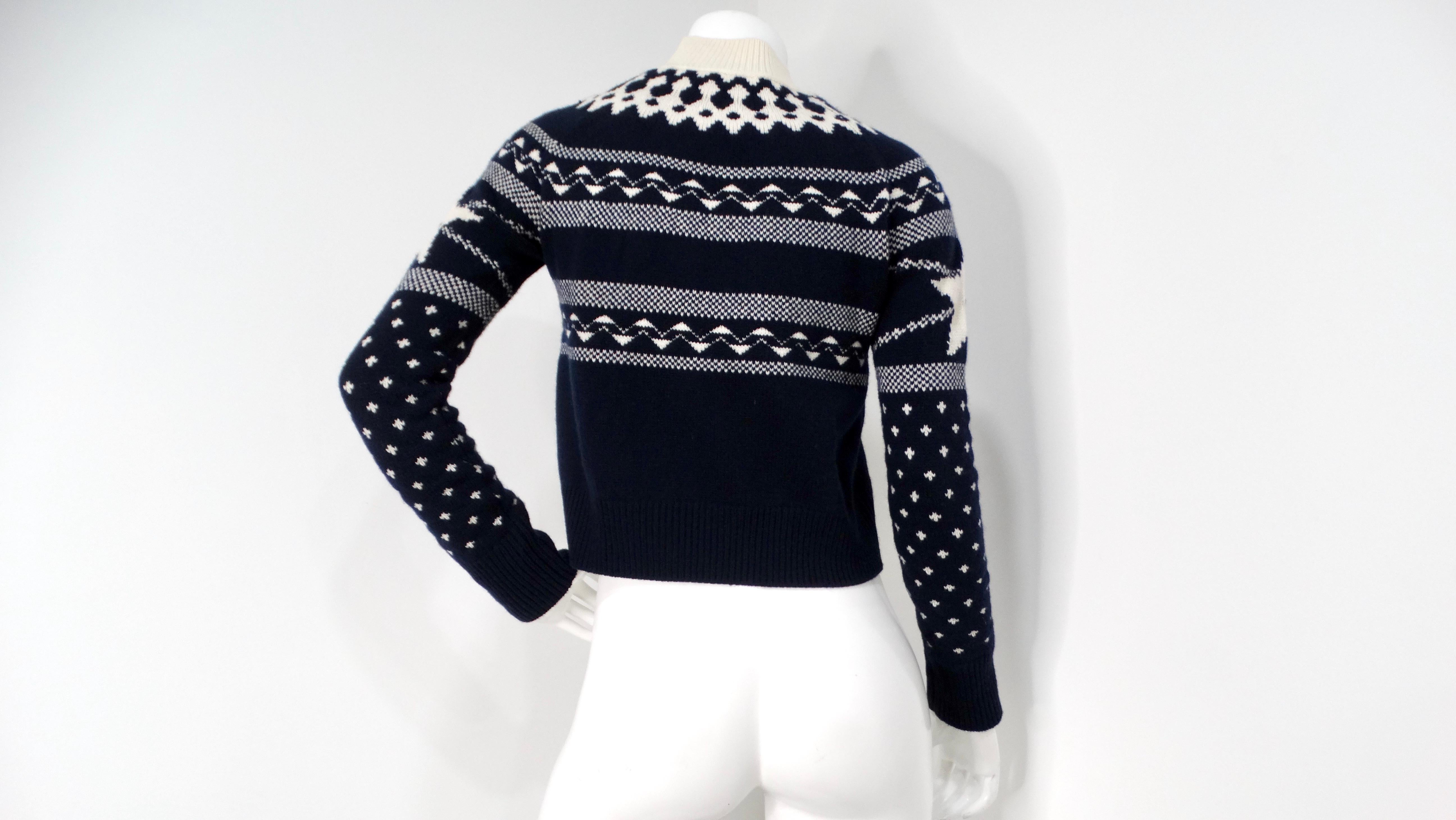 Women's Christian Dior Navy & White Wool Cashmere Blend Knit Pullover Sweater For Sale