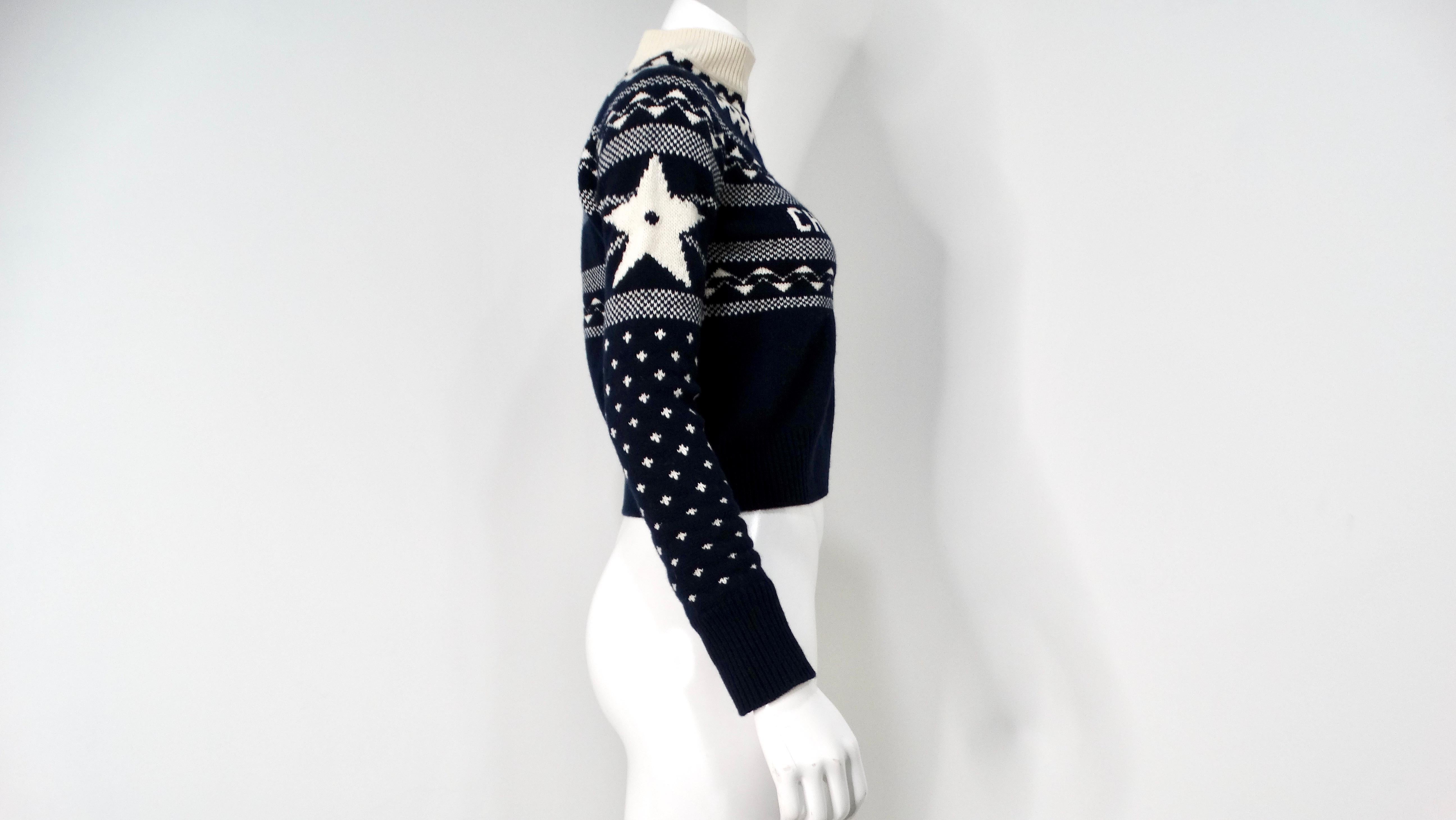 Christian Dior Navy & White Wool Cashmere Blend Knit Pullover Sweater For Sale 1