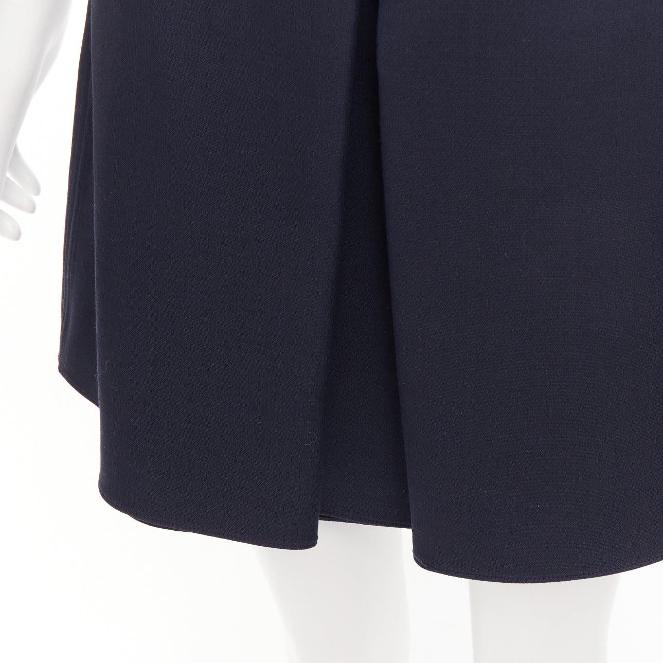 CHRISTIAN DIOR navy wool silk box pleat belted waistband skirt FR38 M For Sale 2