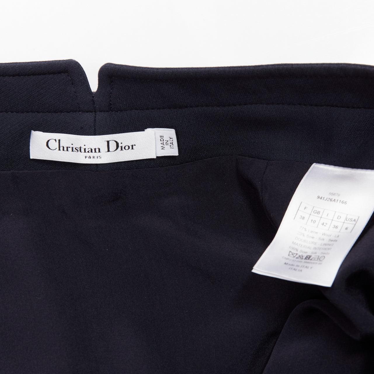 CHRISTIAN DIOR navy wool silk box pleat belted waistband skirt FR38 M For Sale 3