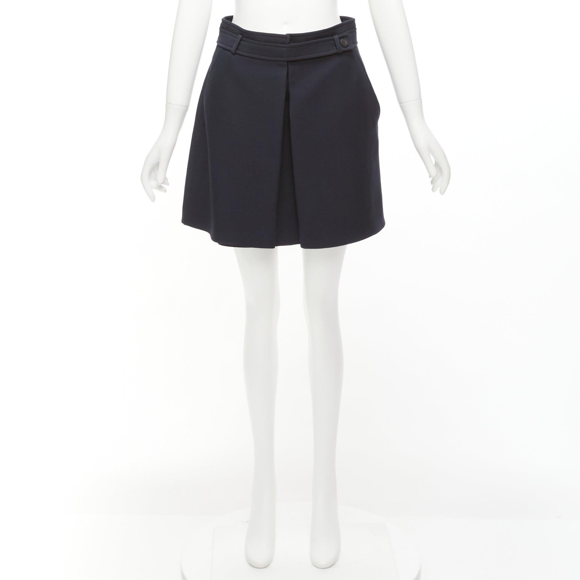 CHRISTIAN DIOR navy wool silk box pleat belted waistband skirt FR38 M For Sale 4