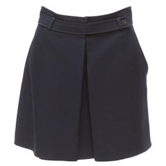 CHRISTIAN DIOR marineblauer Woll-Seiden-Kastenfaltenrock mit Gürtelbund FR38 M