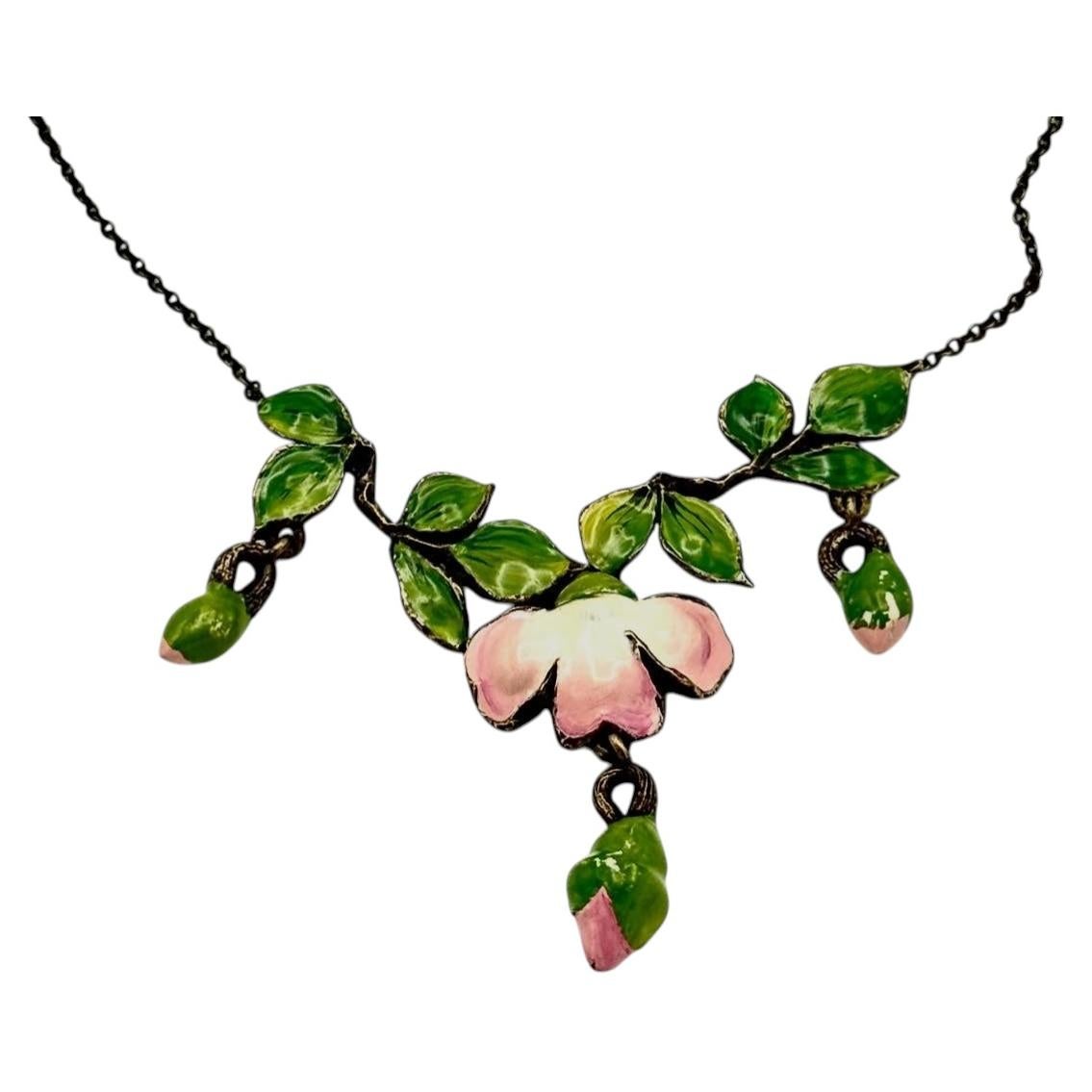 Christian Dior necklace, attributed to J. Galliano, enameled flower and leaves For Sale