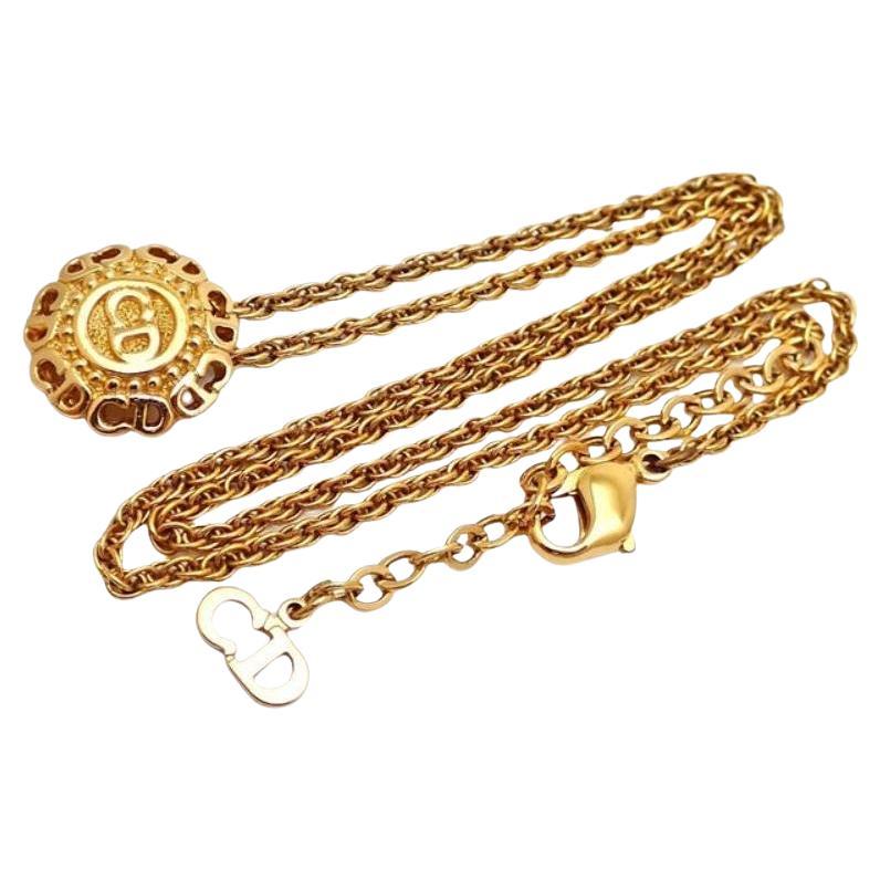 Christian Dior Necklace Features Gold-Tone Hardware, Round Pendant For Sale