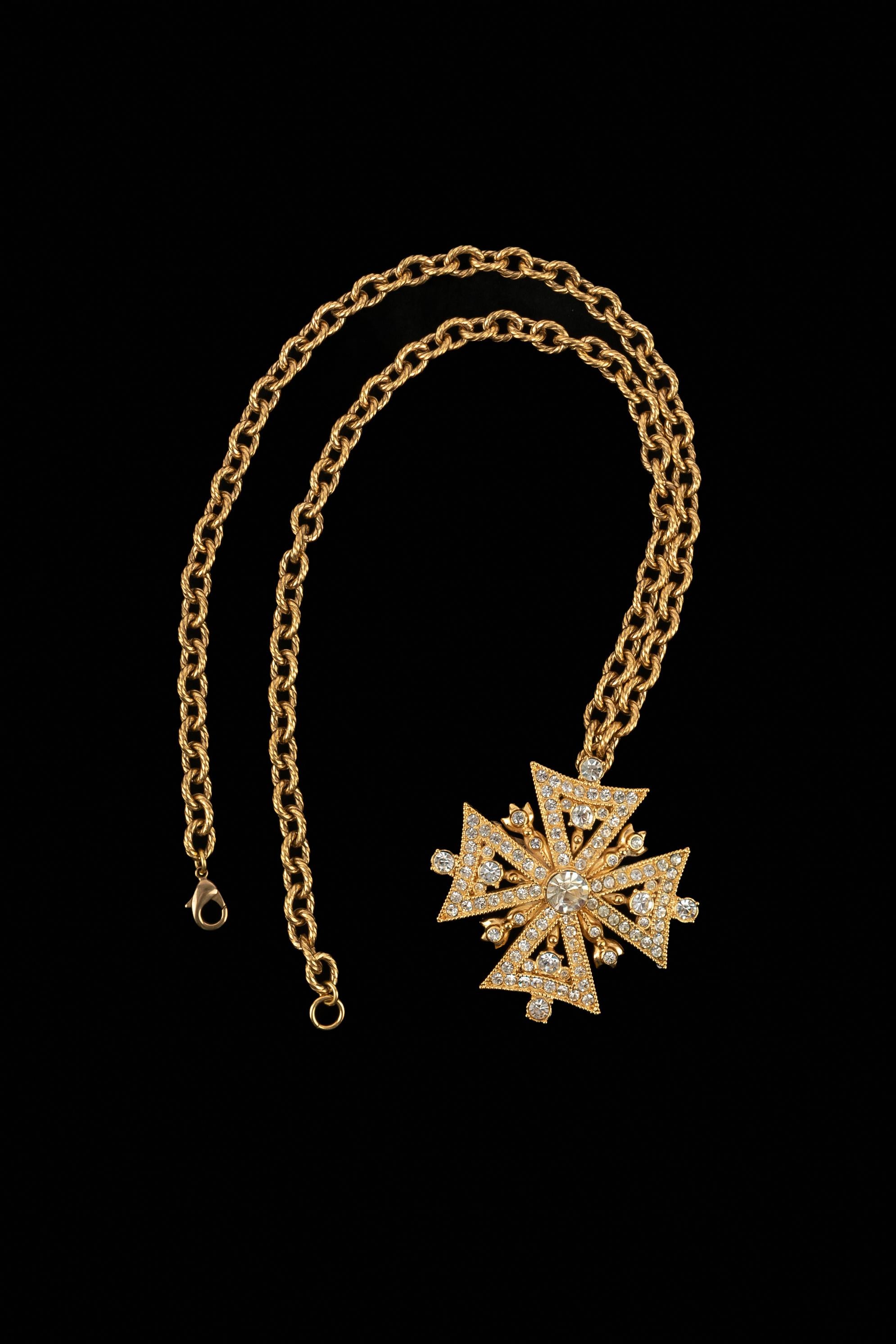 DIOR - Collana a catena in metallo dorato con spilla a forma di 