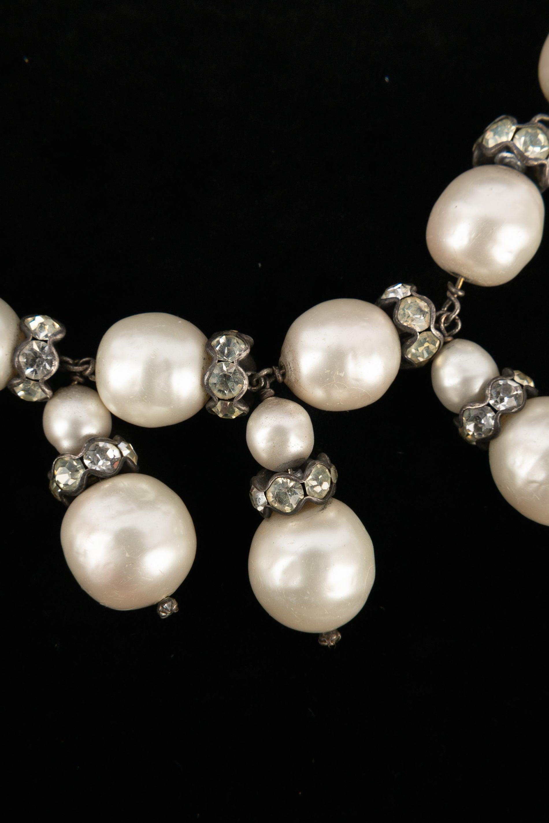 Women's Christian Dior Necklace with Rhinestone Rings and Costume Pearls