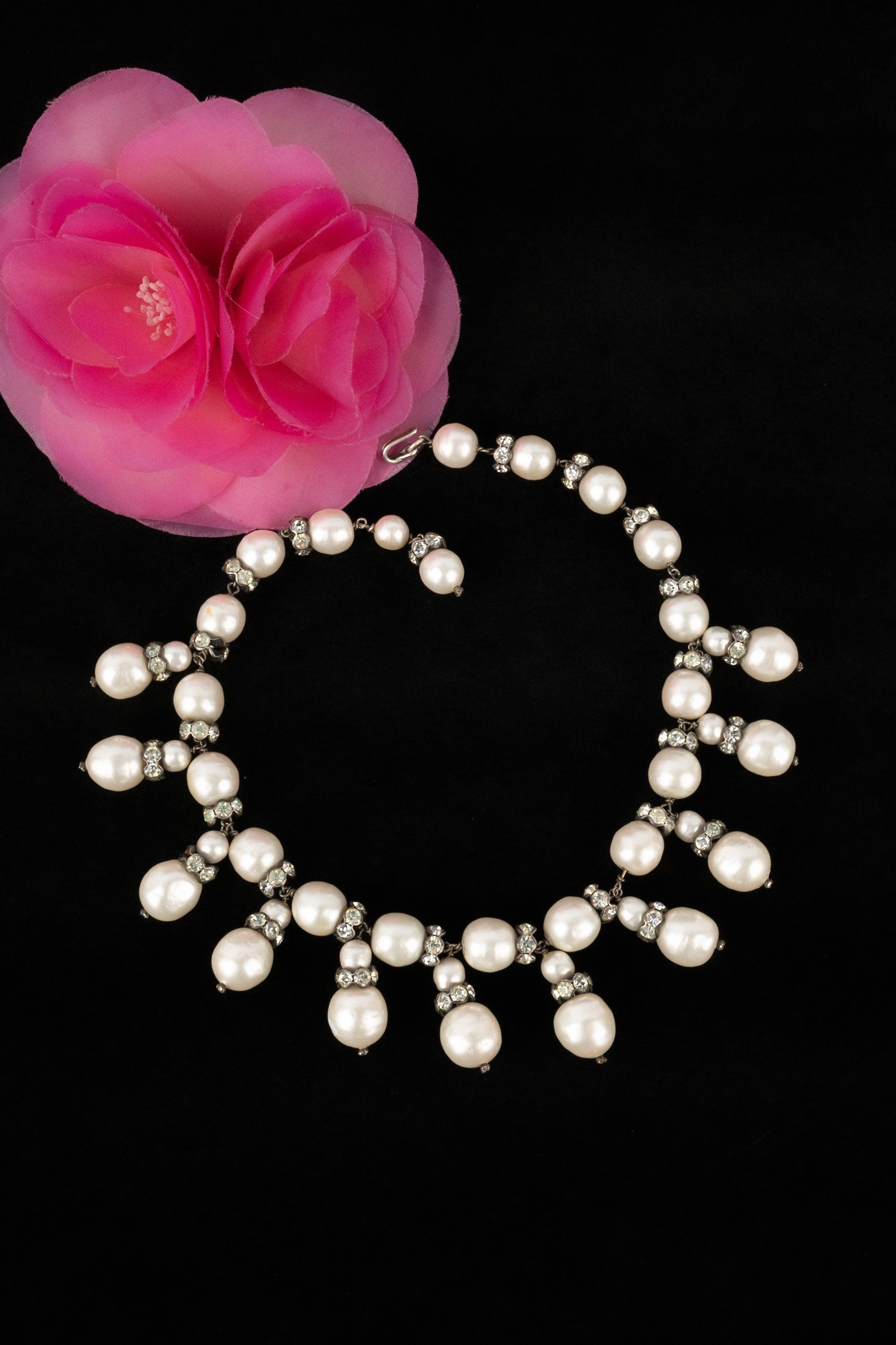 Christian Dior Necklace with Rhinestone Rings and Costume Pearls 1