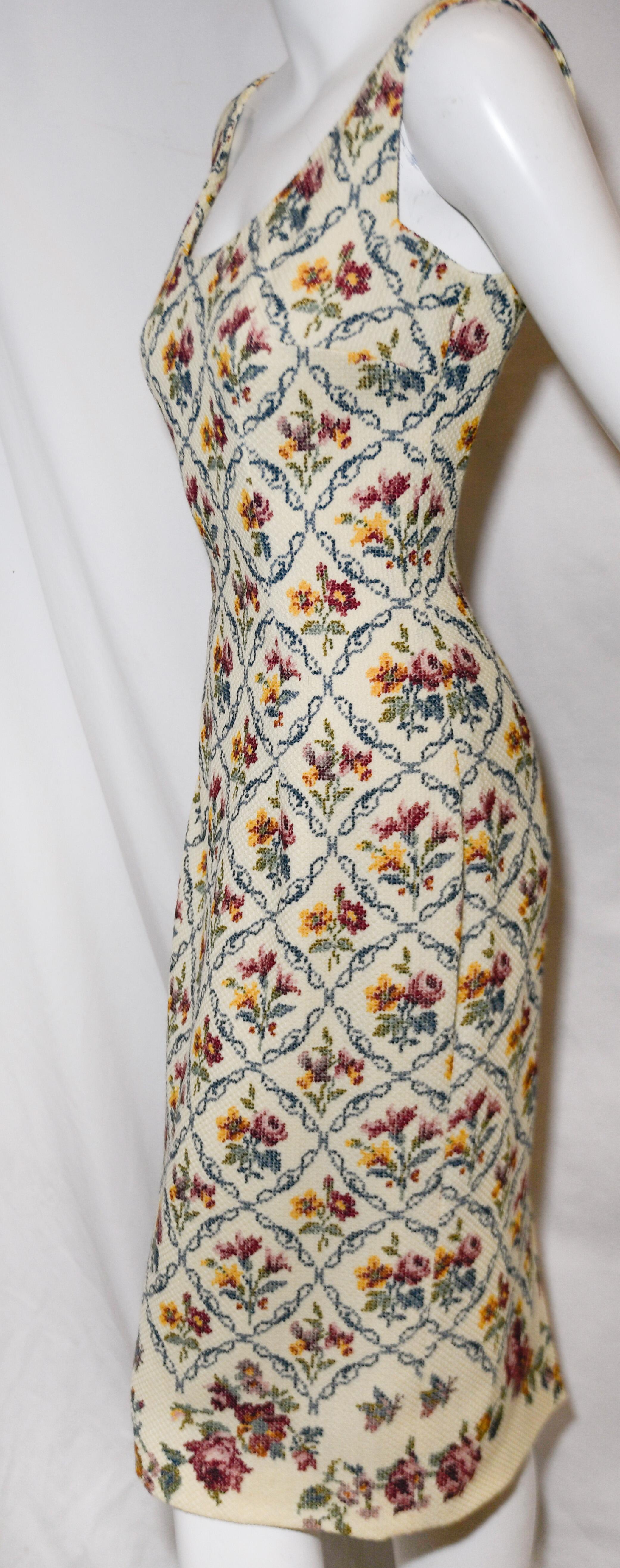 Christian Dior Needle Point Floral Print Dress & Jacket Suit  For Sale 1