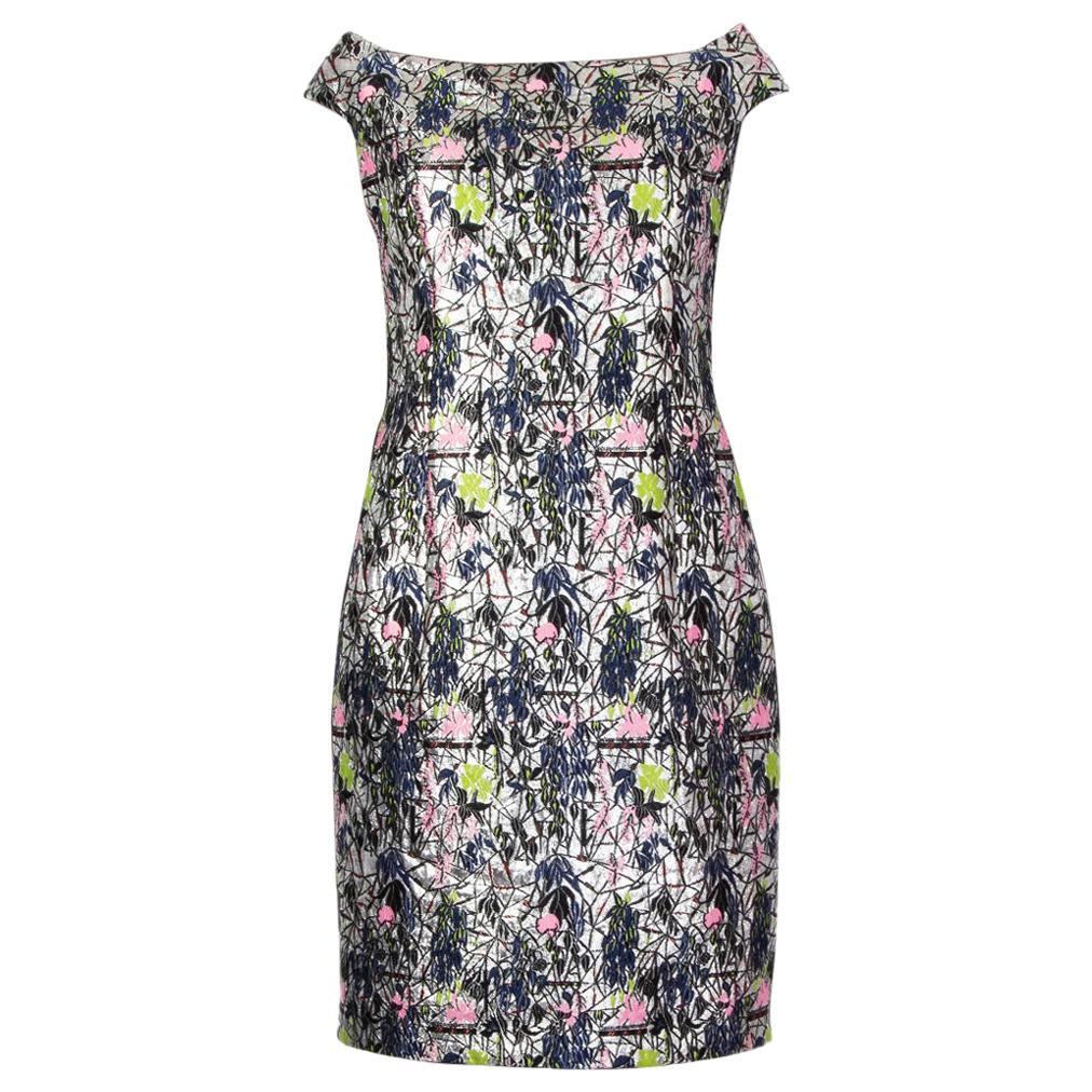 CHRISTIAN DIOR neon FLORAL BROCADE Cocktail Dress 42 For Sale