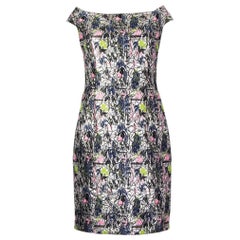 Retro CHRISTIAN DIOR neon FLORAL BROCADE Cocktail Dress 42