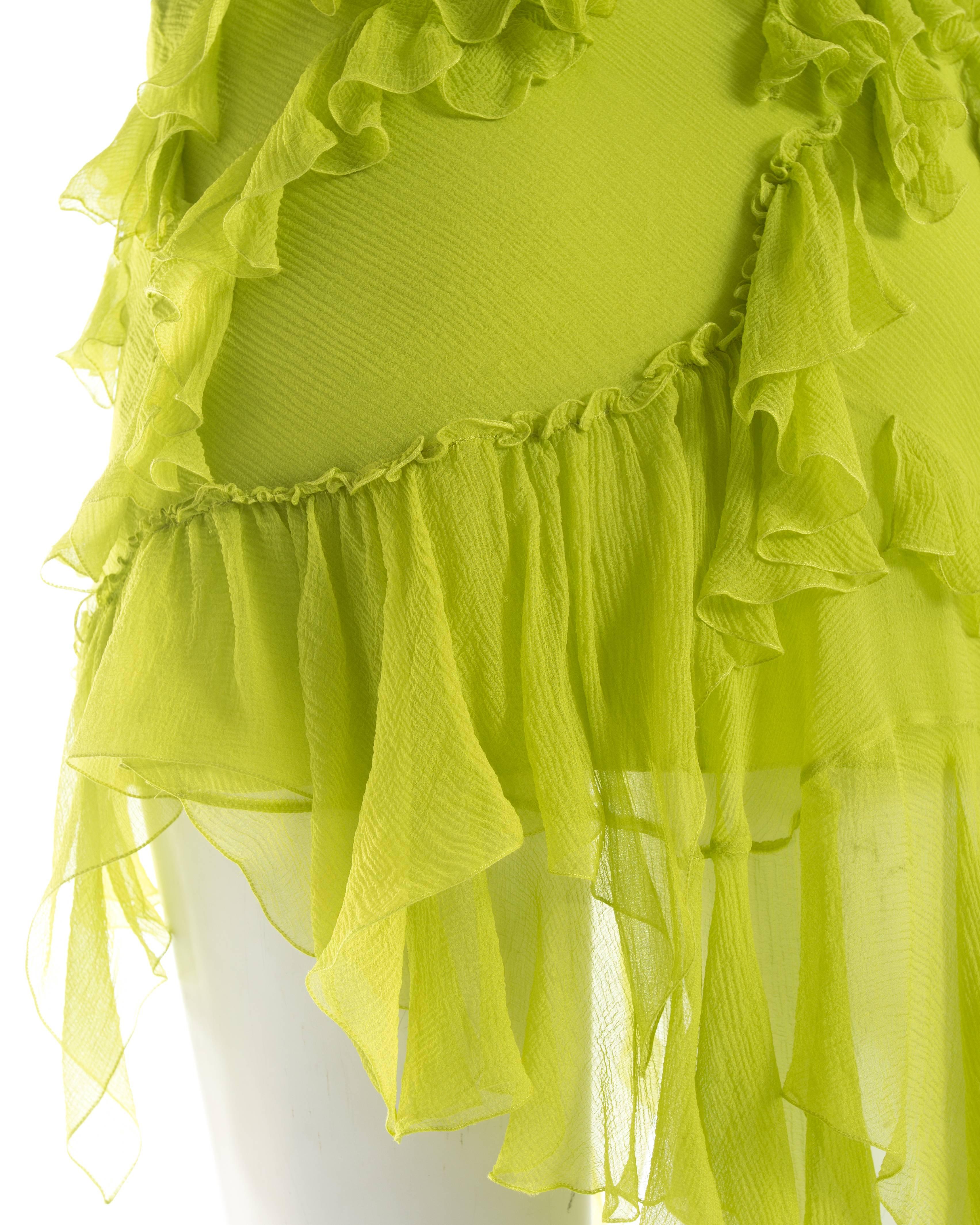 Christian Dior neon green silk chiffon ruffled mini dress, S / S 2005 2