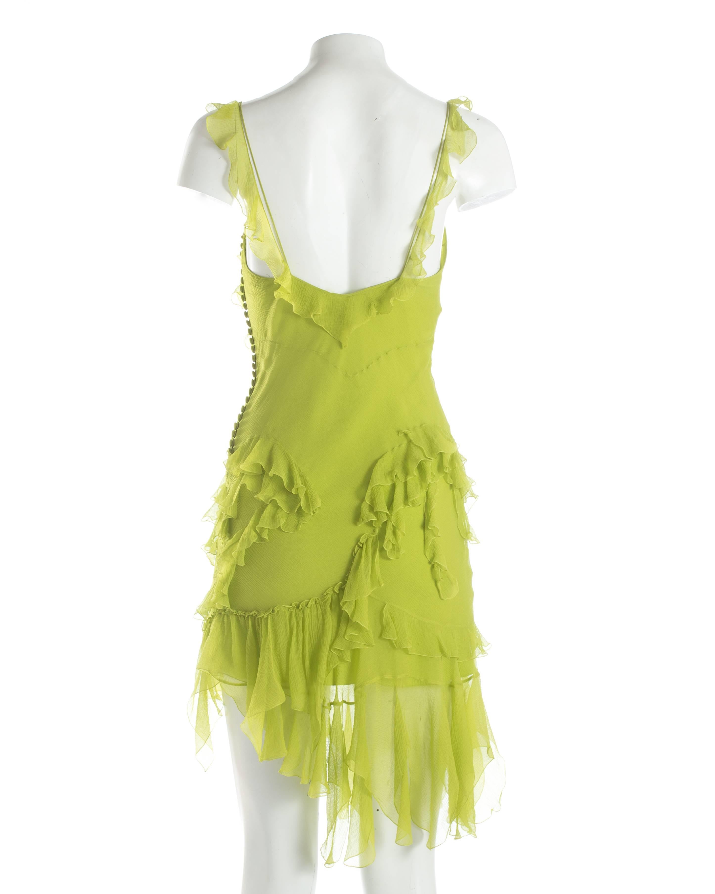 Christian Dior neon green silk chiffon ruffled mini dress, S / S 2005 1