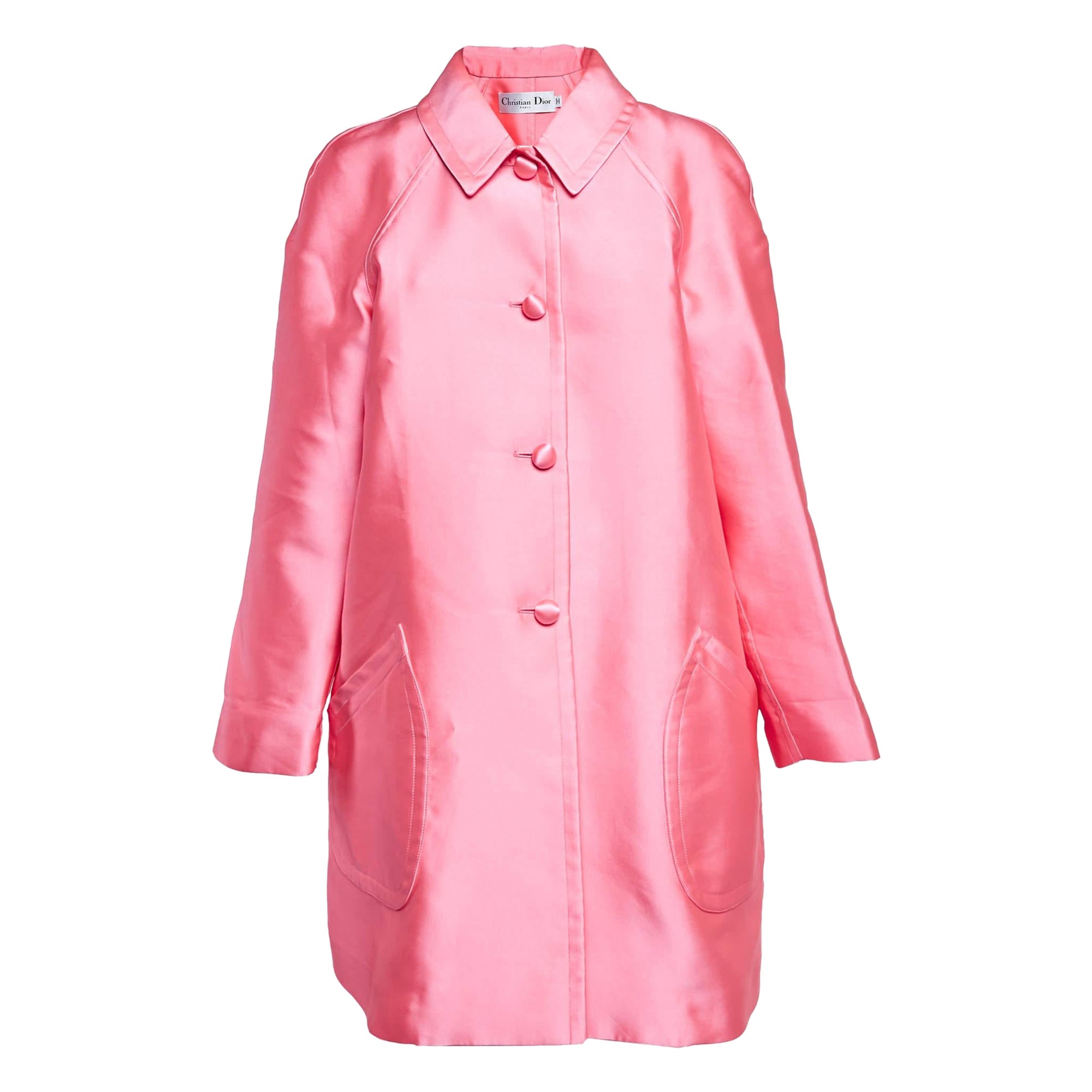 Christian Dior Neon Pink Crepe Single Breasted Long Coat L
