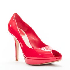 CHRISTIAN DIOR neon pink patent leather peep toe platform pumps EU38