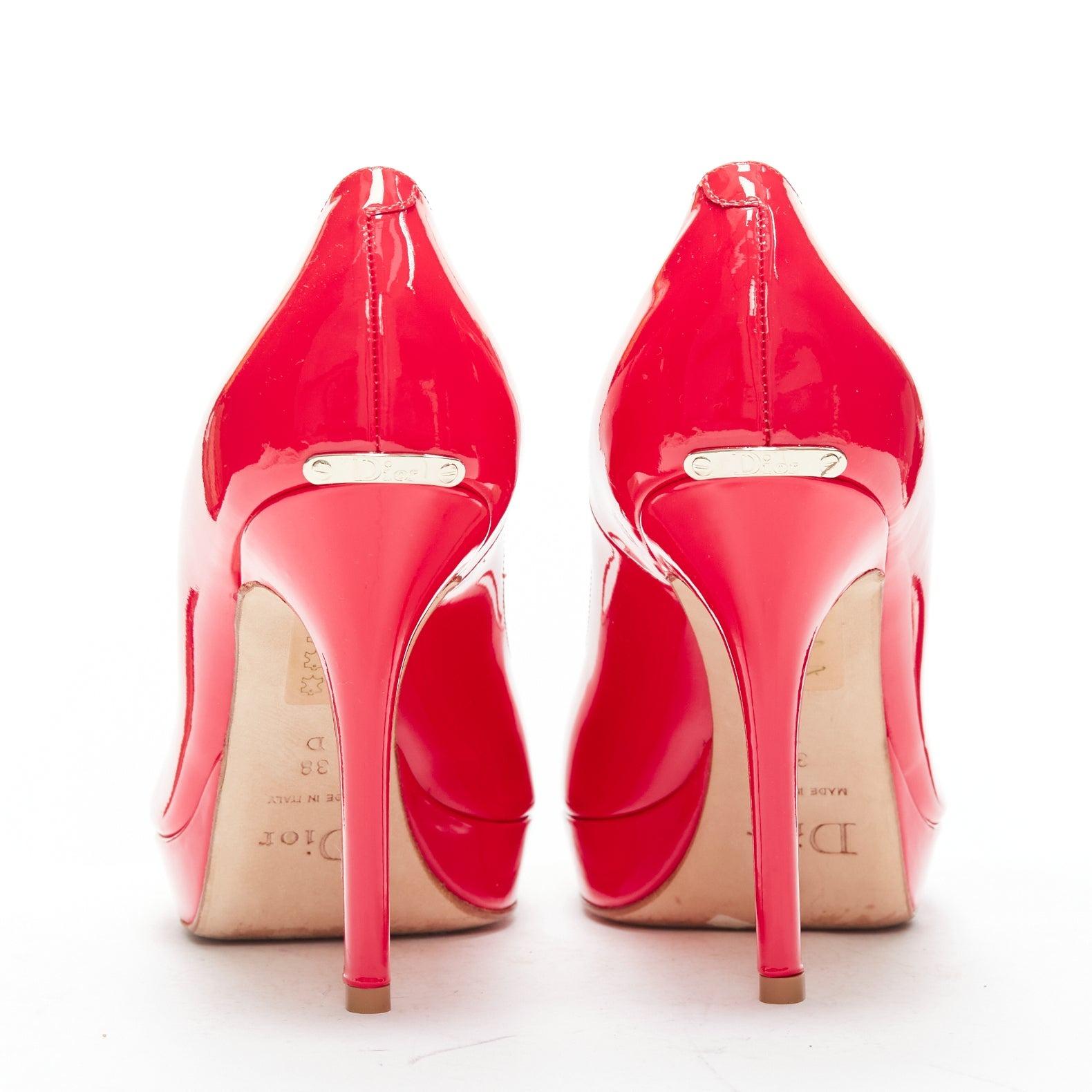 Women's CHRISTIAN DIOR neon pink patent leather peep toe platform pumps EU38 For Sale