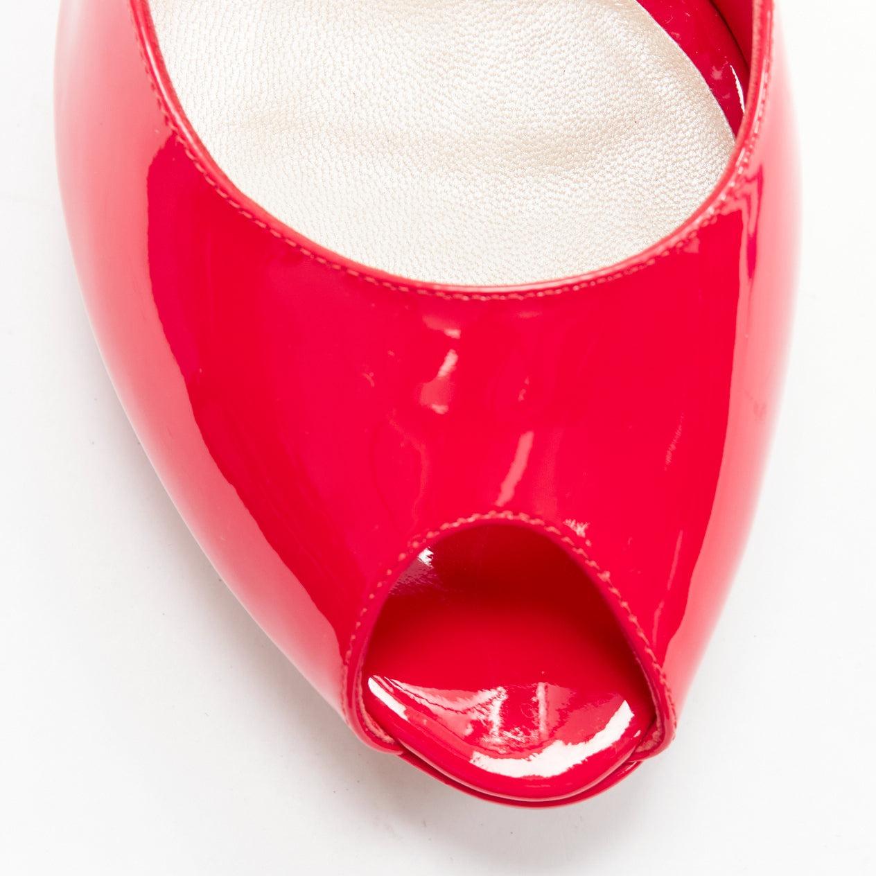 CHRISTIAN DIOR neon pink patent leather peep toe platform pumps EU38 For Sale 1