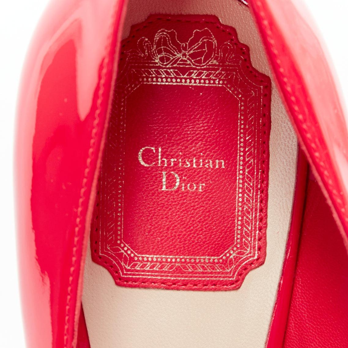 CHRISTIAN DIOR neon pink patent leather peep toe platform pumps EU38 For Sale 3