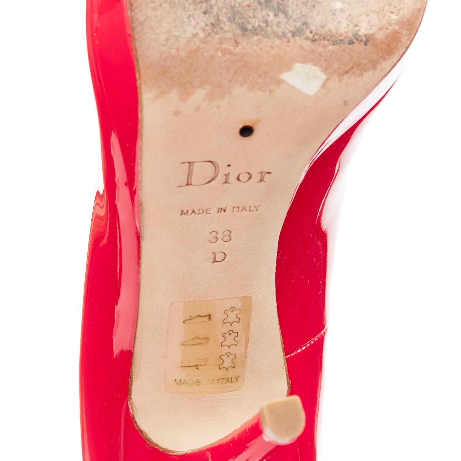 CHRISTIAN DIOR neon pink patent leather peep toe platform pumps EU38 For Sale 4