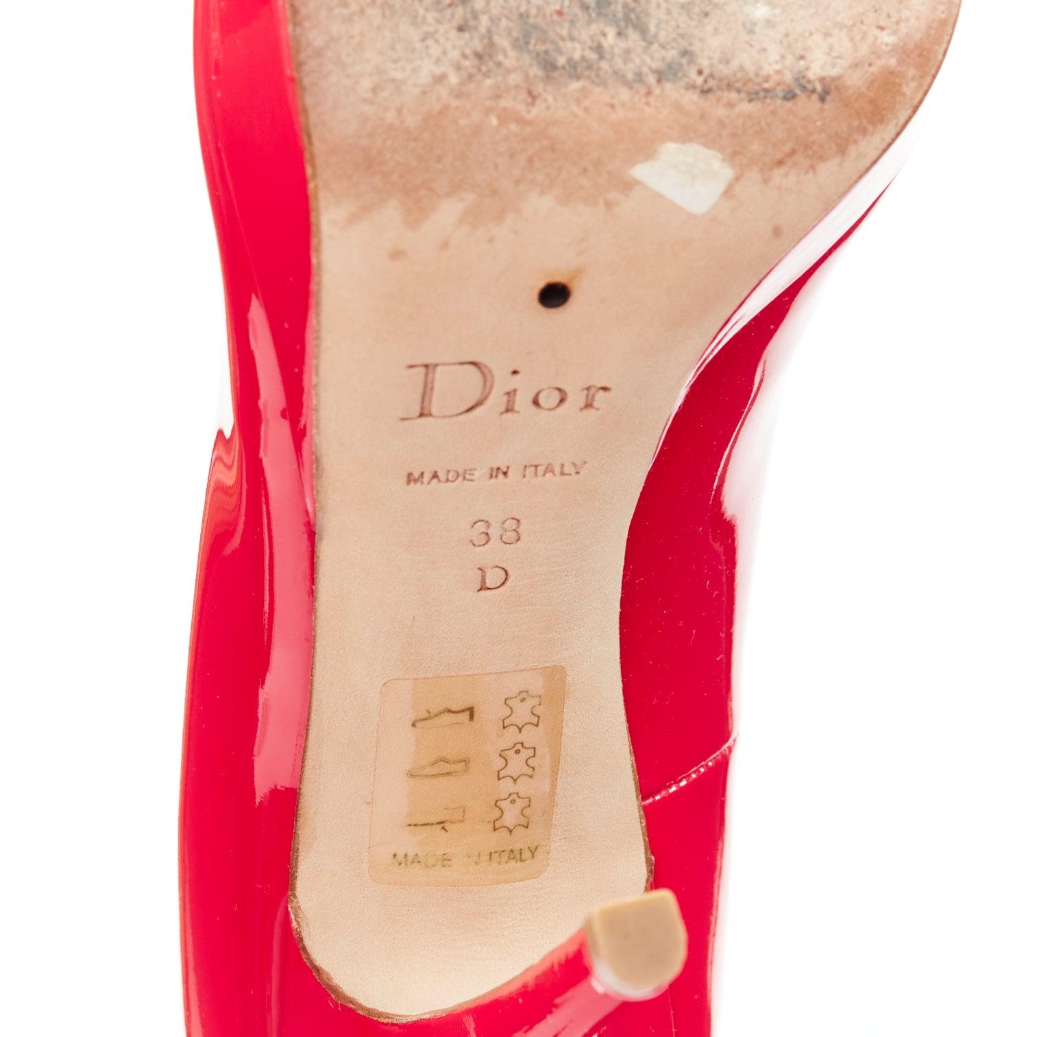 CHRISTIAN DIOR neon pink patent leather peep toe platform pumps EU38 For Sale 4