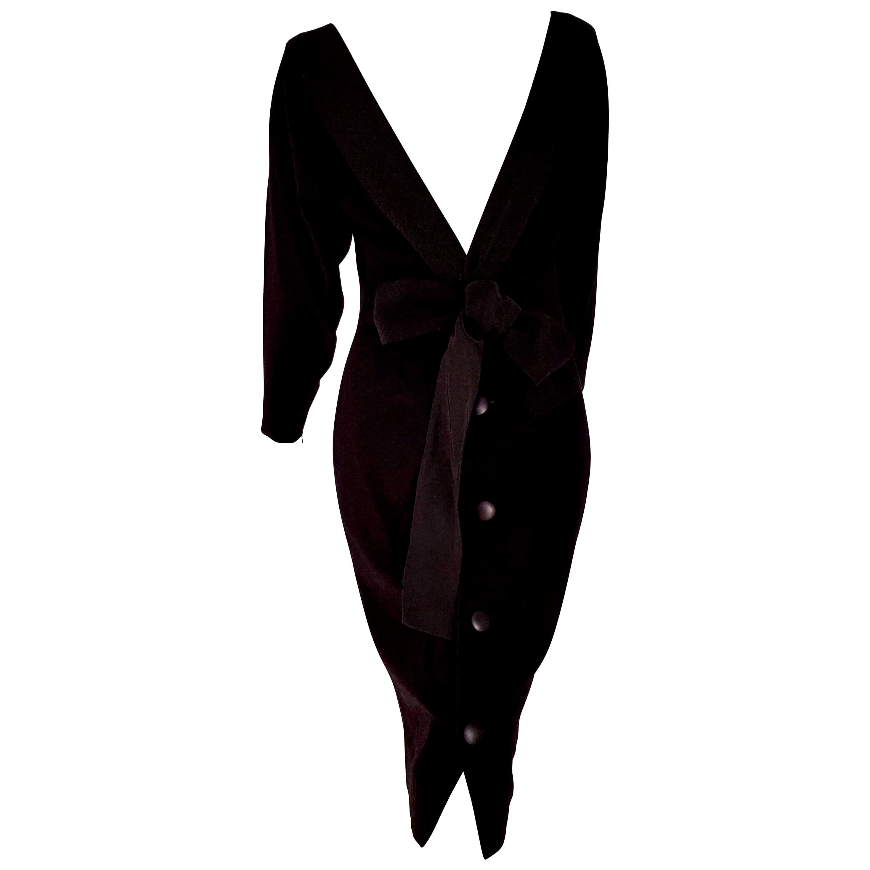 Christian DIOR "New" Black Wool Silk Satin Bow on the Back Evening Gown- Unworn  For Sale