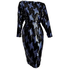 Christian DIOR "New" Couture Blue Black Swarovski Sequins Organza Silk - Unworn
