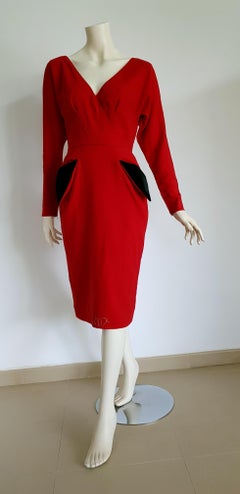 Christian DIOR "New" Couture Red Black Pokets Buttons Wool Cotton Dress - Unworn