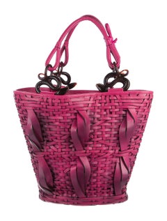 Christian Dior NEW Fuchsia Basket Weave Leather Top Handle Satchel Hand Bag