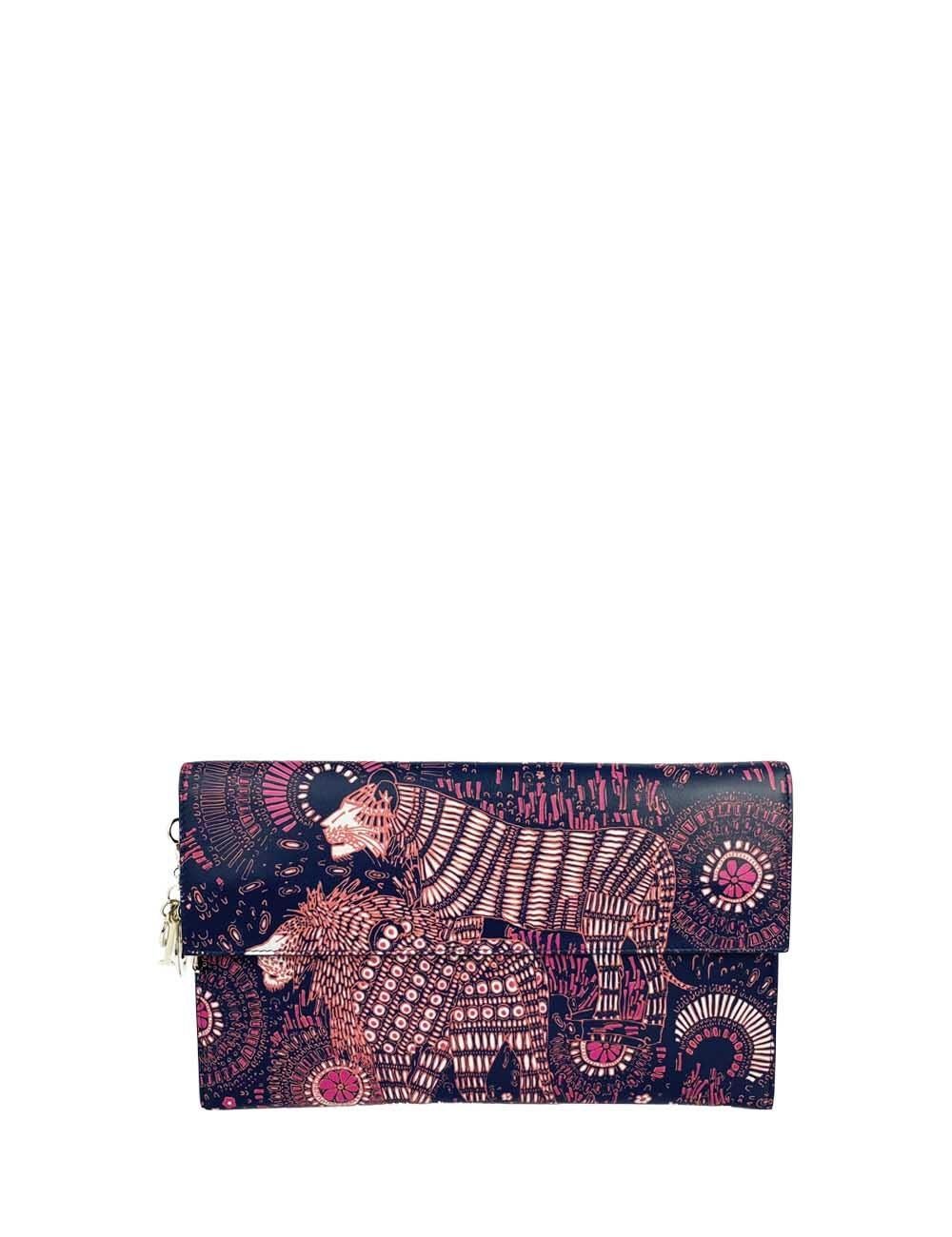 Christian Dior Lady Dior 3in1 jungle print multi-color clutch. Includes a smaller giraffe print pouch and a monkey print mini pouch. Has not been used however tag has been removed. 

Additional information:
Material: Leather
Hardware: Silver