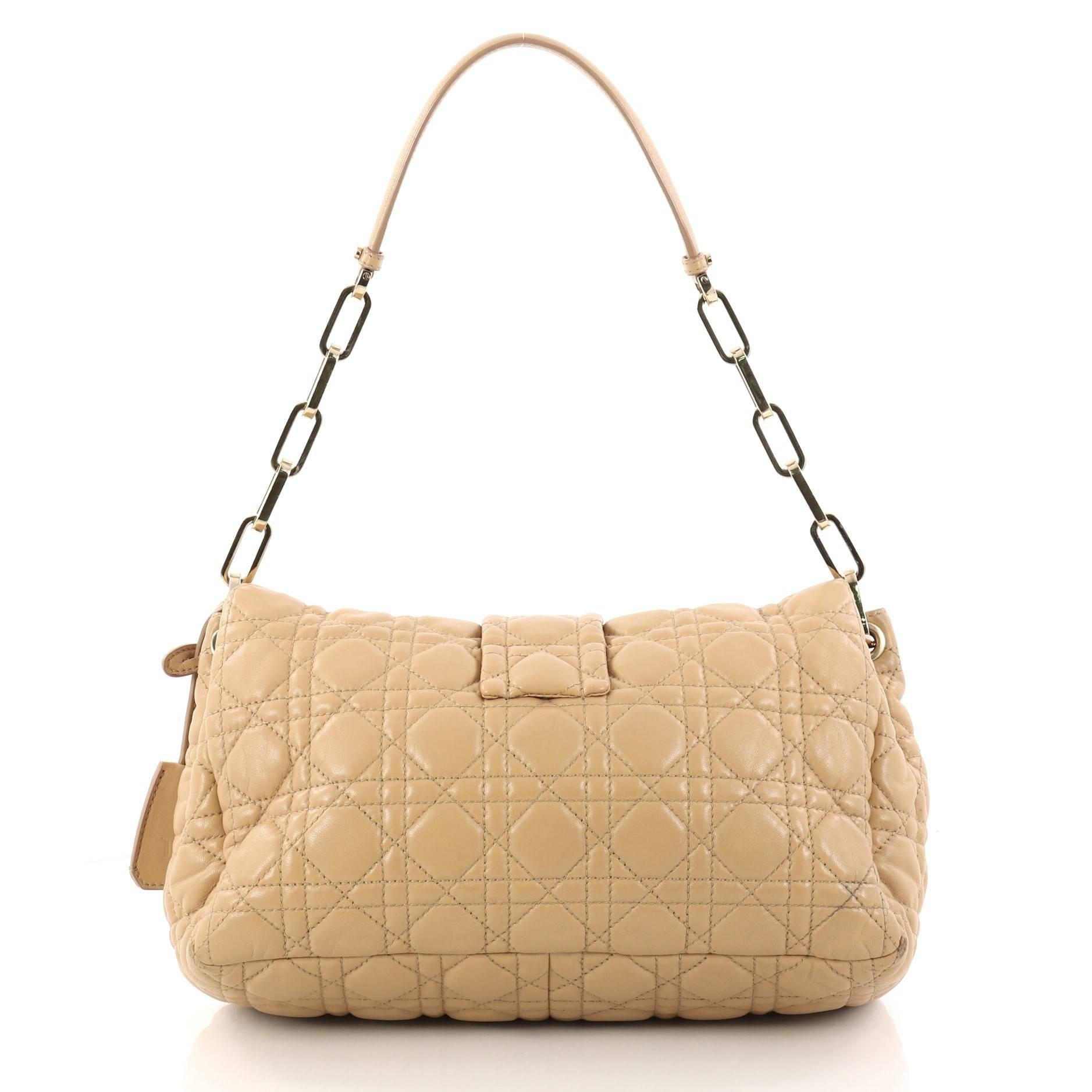 Beige Christian Dior New Lock Flap Bag Cannage Quilt Lambskin Medium