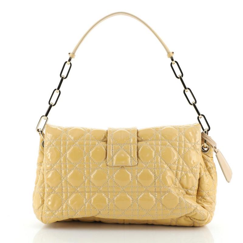 Beige Christian Dior New Lock Flap Bag Cannage Quilt Patent Medium