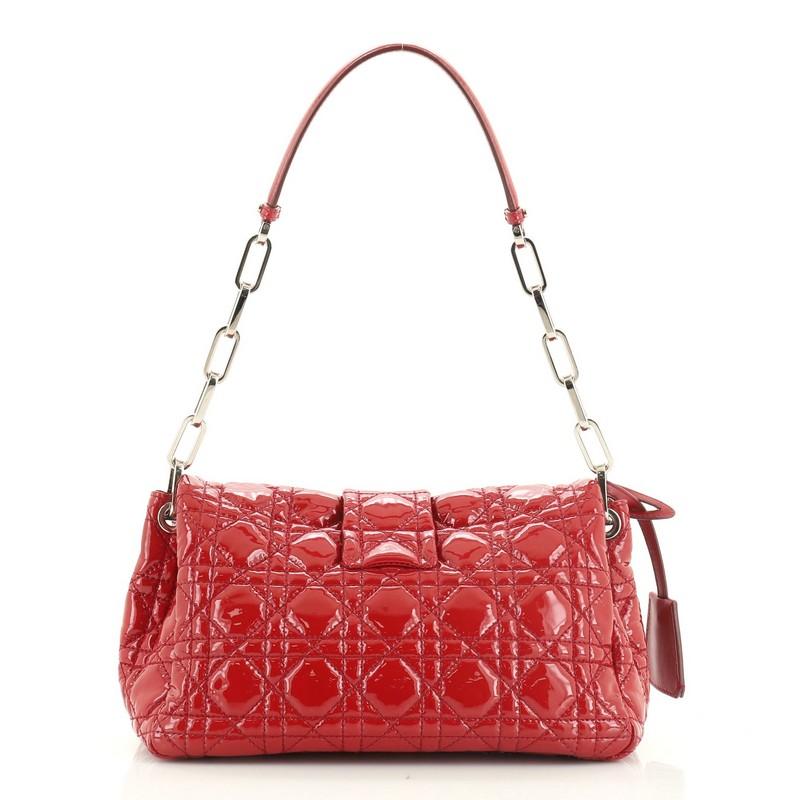 Red Christian Dior New Lock Flap Bag Cannage Quilt Patent Small