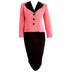 Christian DIOR "New" Silk Pink Jacket Black Skirt Black Velvet Collar - Unworn