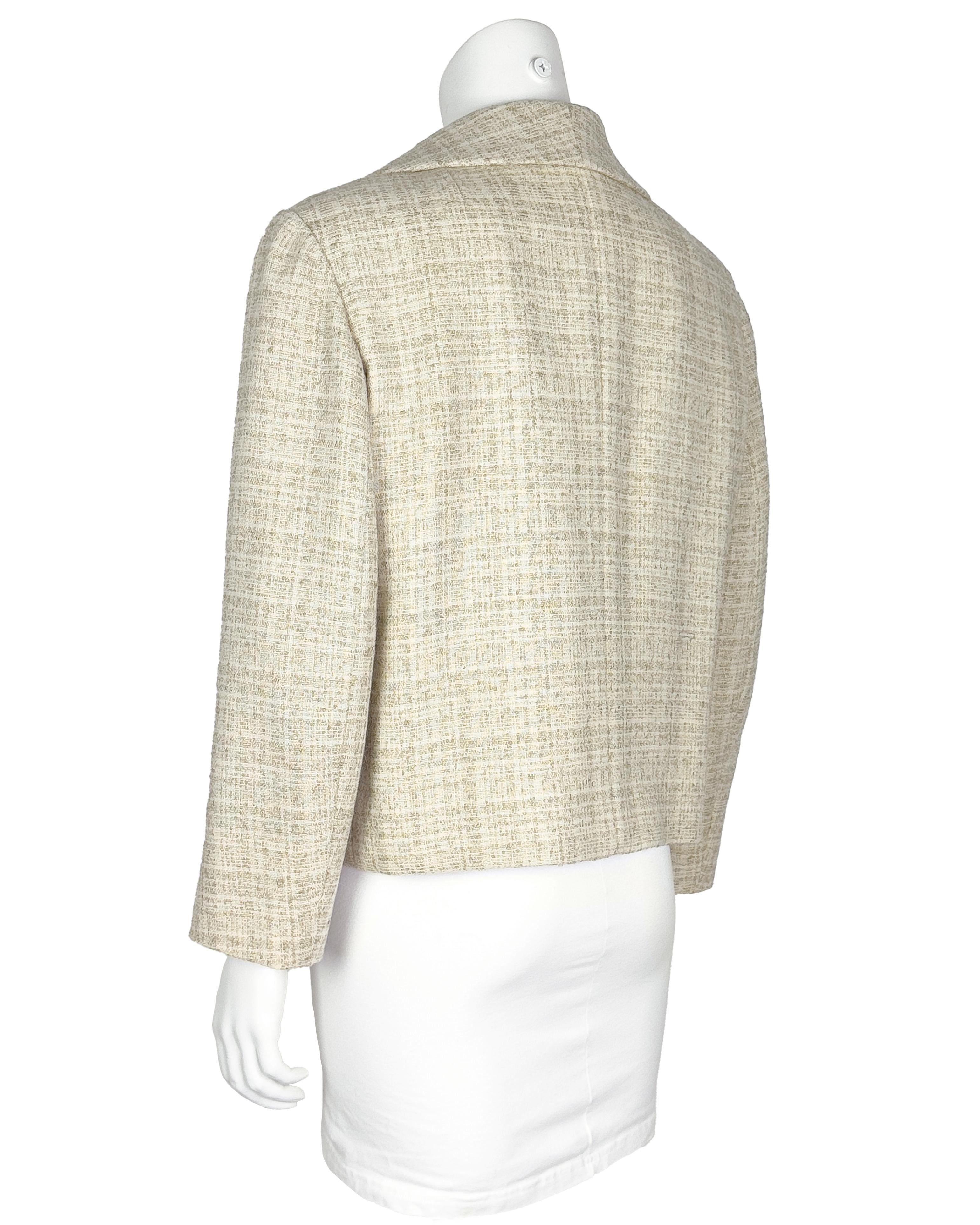Christian Dior Nueva York Años 50 Chaqueta de lana y lino color crema Beige en venta