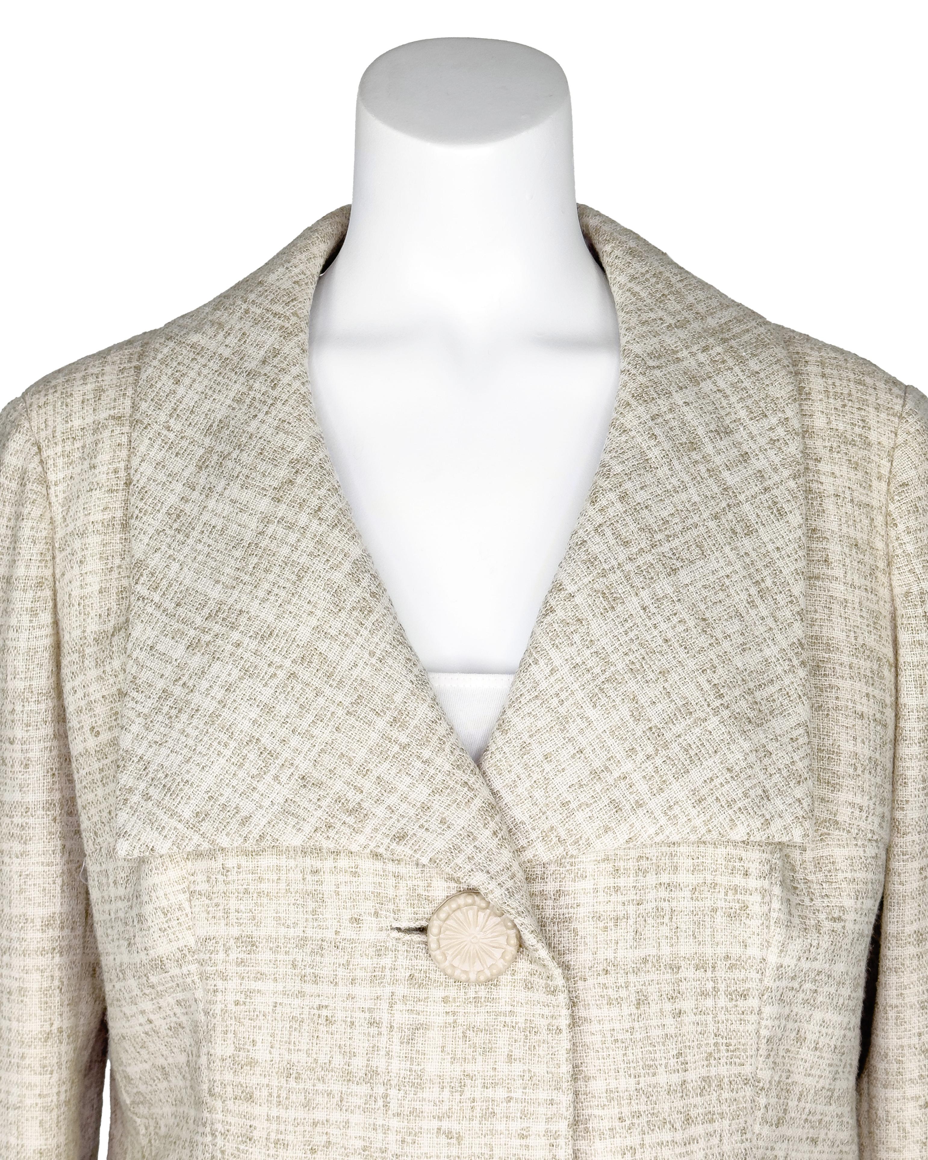 Christian Dior Nueva York Años 50 Chaqueta de lana y lino color crema en Bueno estado para la venta en Toronto, Ontario